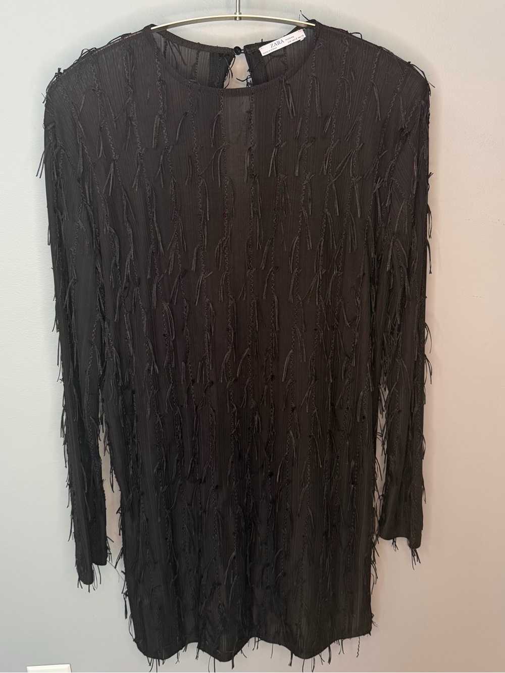 NWOT Zara Black Fringe Long Sleeve Dress - Size S